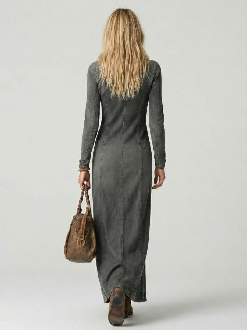 Women's Denim Button Front Maxi Dress | Esther_7
