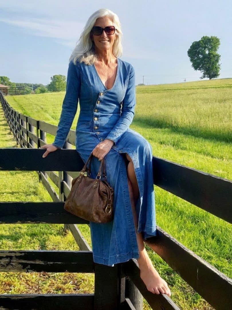 Women's Denim Button Front Maxi Dress | Esther_9