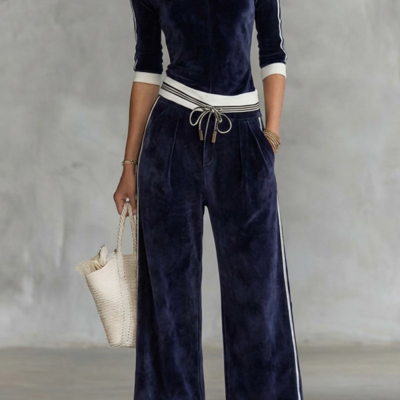 Women's Velour Wide Leg Tracksuit Set | Eva_1