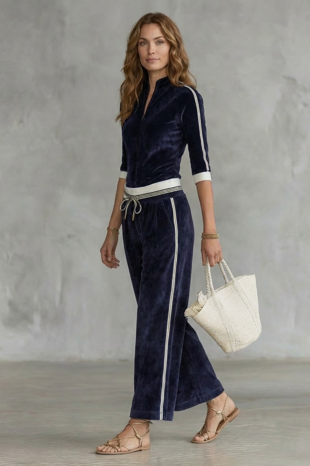 Women's Velour Wide Leg Tracksuit Set | Eva_3