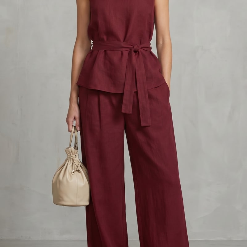 Women's Tie Waist Wide Leg Trouser Set | Felicia_1