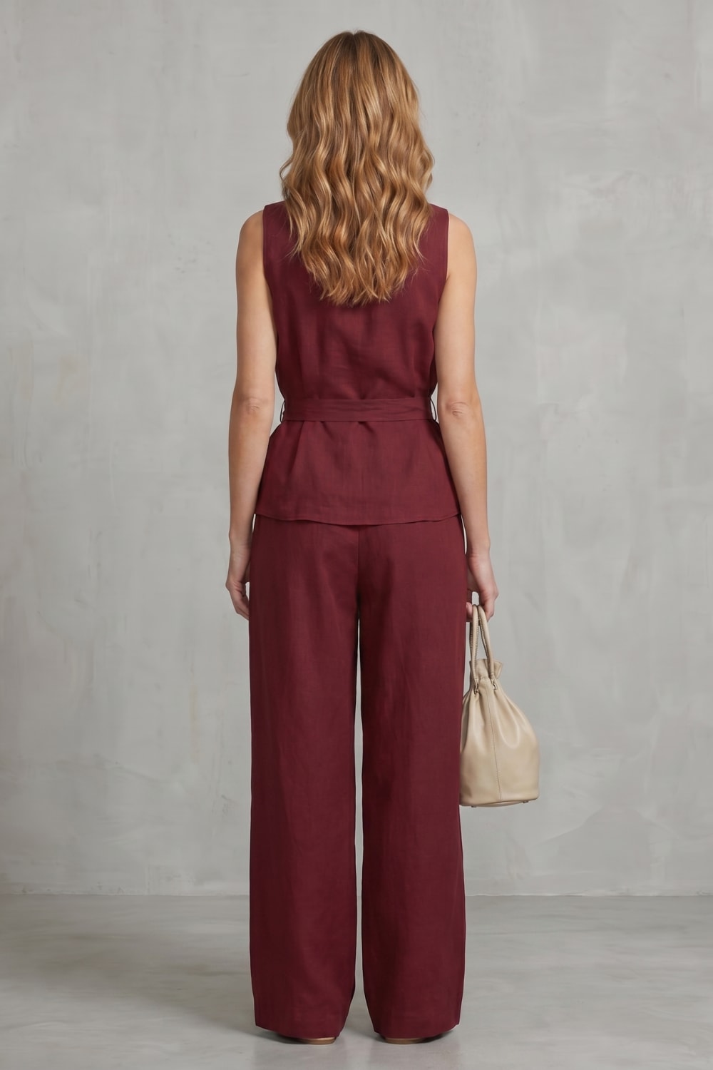 Women's Tie Waist Wide Leg Trouser Set | Felicia_4