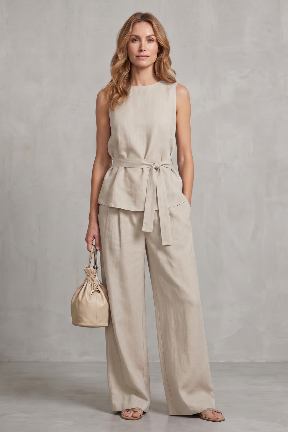 Women's Tie Waist Wide Leg Trouser Set | Felicia_6
