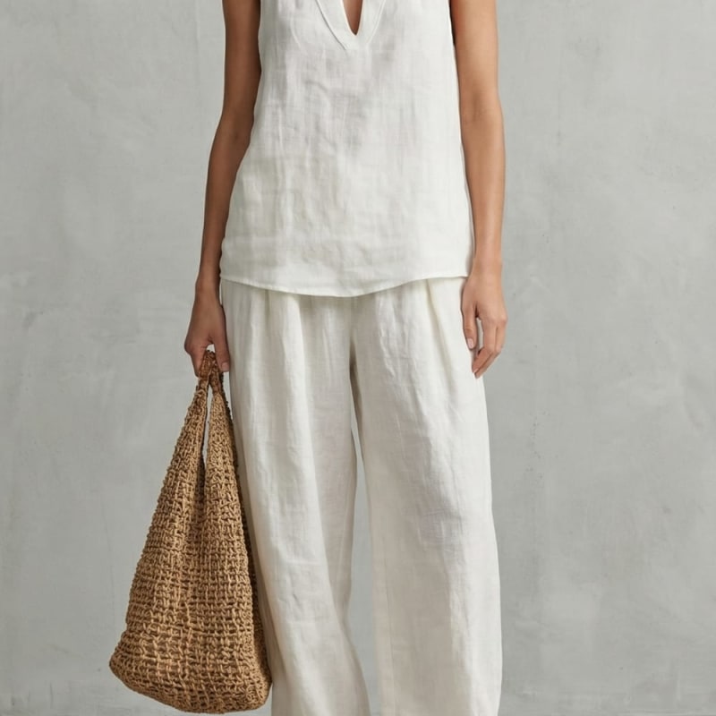 Women's Cotton Wide Leg Trouser Set | Fleur_1