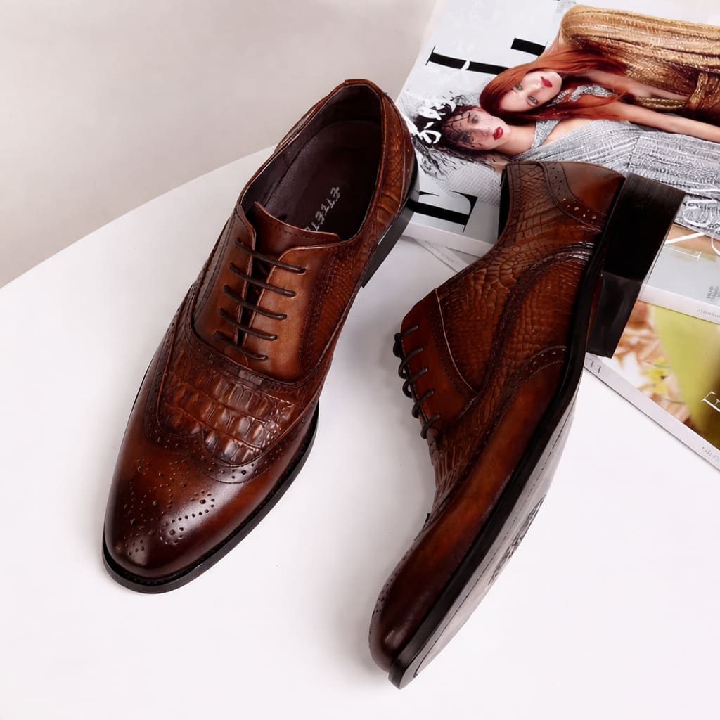 Men's Croc Effect Leather Shoes | Quintin_3