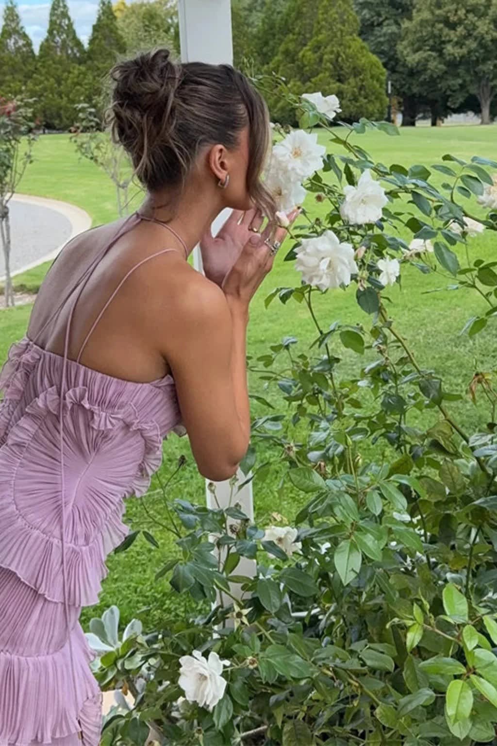 Women's Ruffle Halter Neck Wedding Guest Maxi Dress | Audrey Stone_10