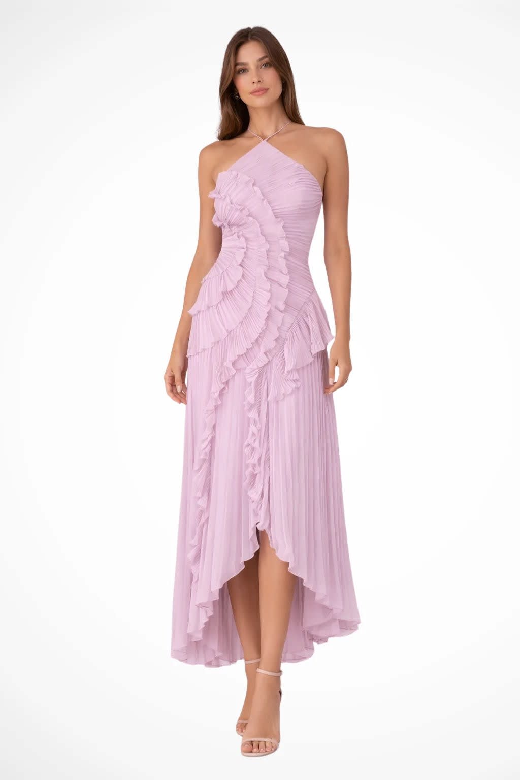 Women's Ruffle Halter Neck Wedding Guest Maxi Dress | Audrey Stone_4