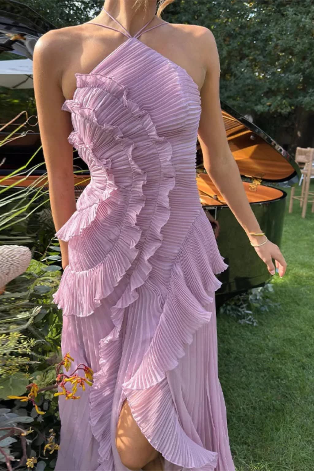Women's Ruffle Halter Neck Wedding Guest Maxi Dress | Audrey Stone_6