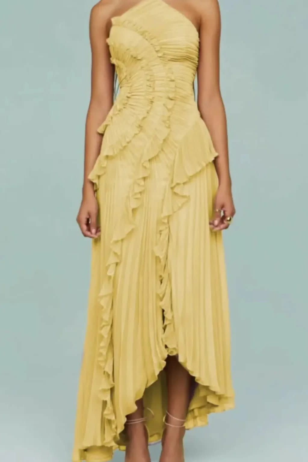 Women's Ruffle Halter Neck Wedding Guest Maxi Dress | Audrey Stone_7
