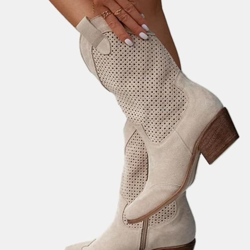 Women's Perforated Faux Suede Western Boots | Samantha_1