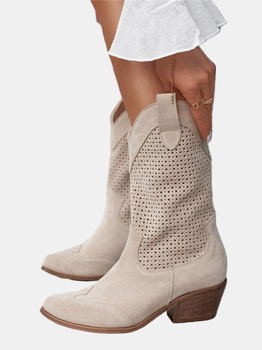 Women's Perforated Faux Suede Western Boots | Samantha_2