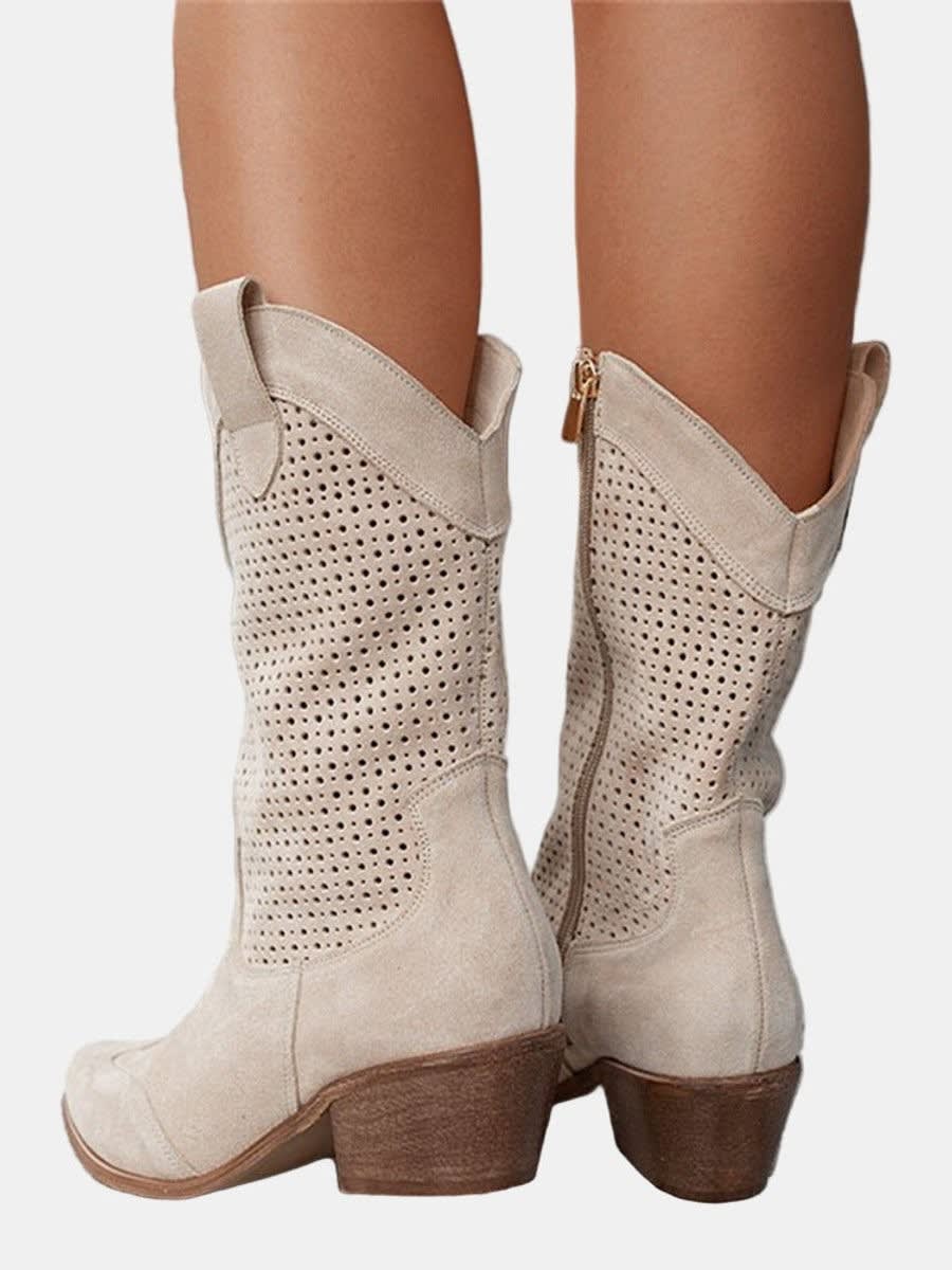 Women's Perforated Faux Suede Western Boots | Samantha_3