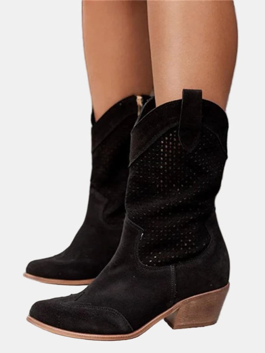 Women's Perforated Faux Suede Western Boots | Samantha_5
