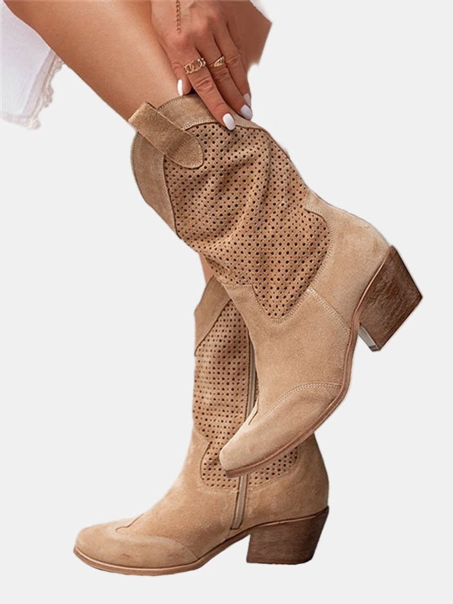 Women's Perforated Faux Suede Western Boots | Samantha_6
