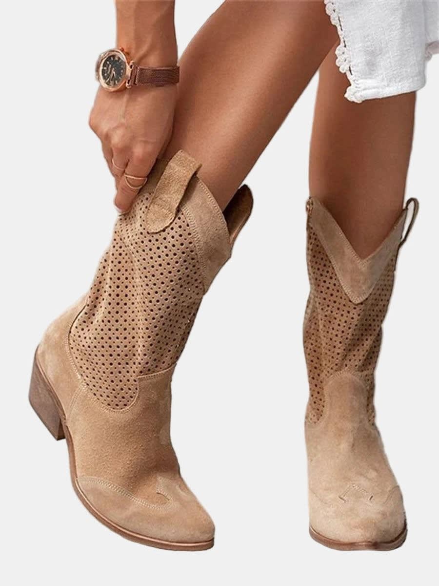 Women's Perforated Faux Suede Western Boots | Samantha_7