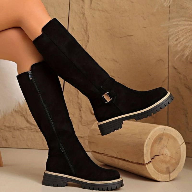 Women's Faux Suede Chunky Sole Knee High Boots | Kirsty_1
