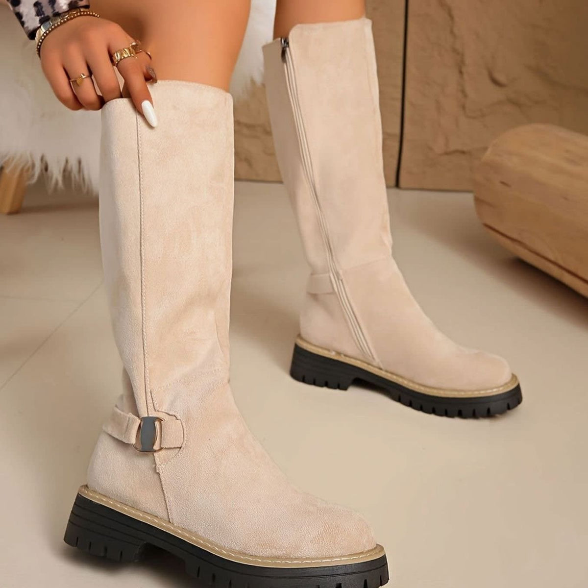 Women's Faux Suede Chunky Sole Knee High Boots | Kirsty_11