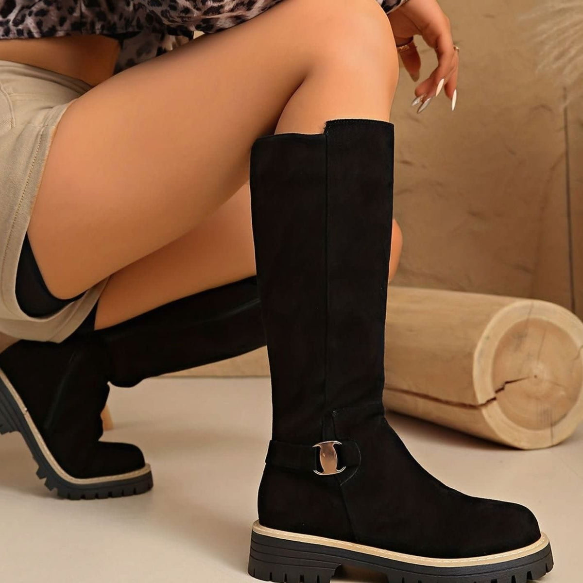 Women's Faux Suede Chunky Sole Knee High Boots | Kirsty_2