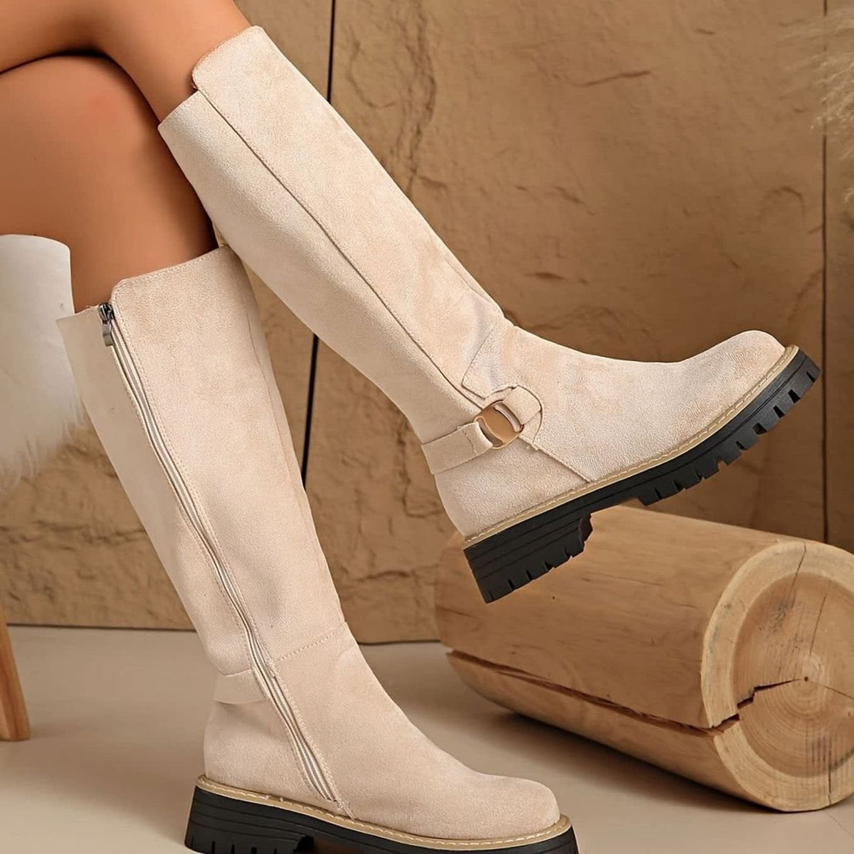 Women's Faux Suede Chunky Sole Knee High Boots | Kirsty_3