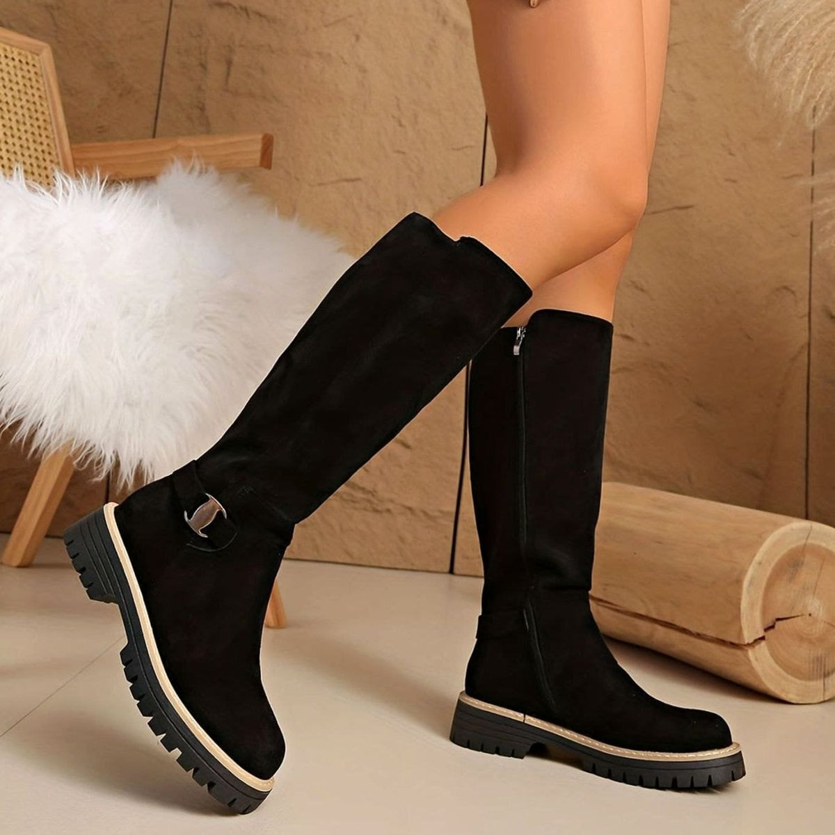 Women's Faux Suede Chunky Sole Knee High Boots | Kirsty_6