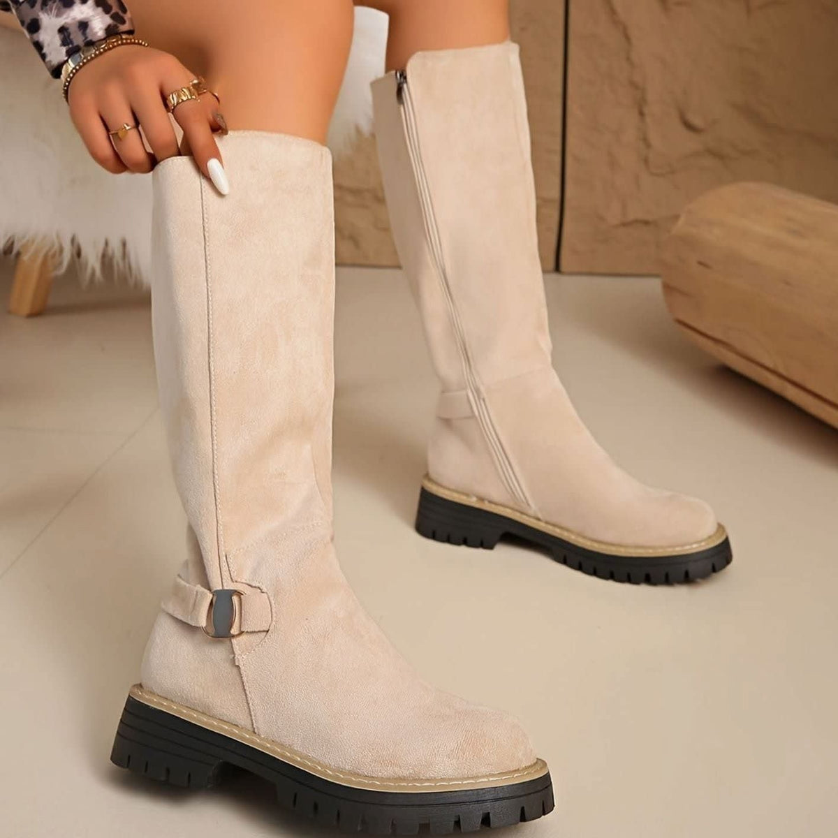 Women's Faux Suede Chunky Sole Knee High Boots | Kirsty_9