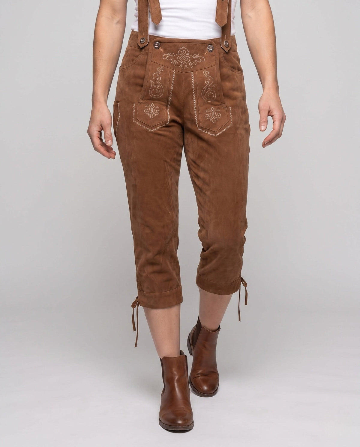 Women's Embroidered Lederhosen Trousers with Braces | Magdalen_2