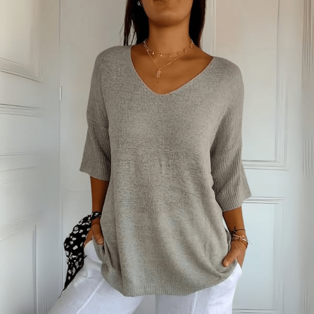 Women's V-Neck Knit Tunic Top | Sophia