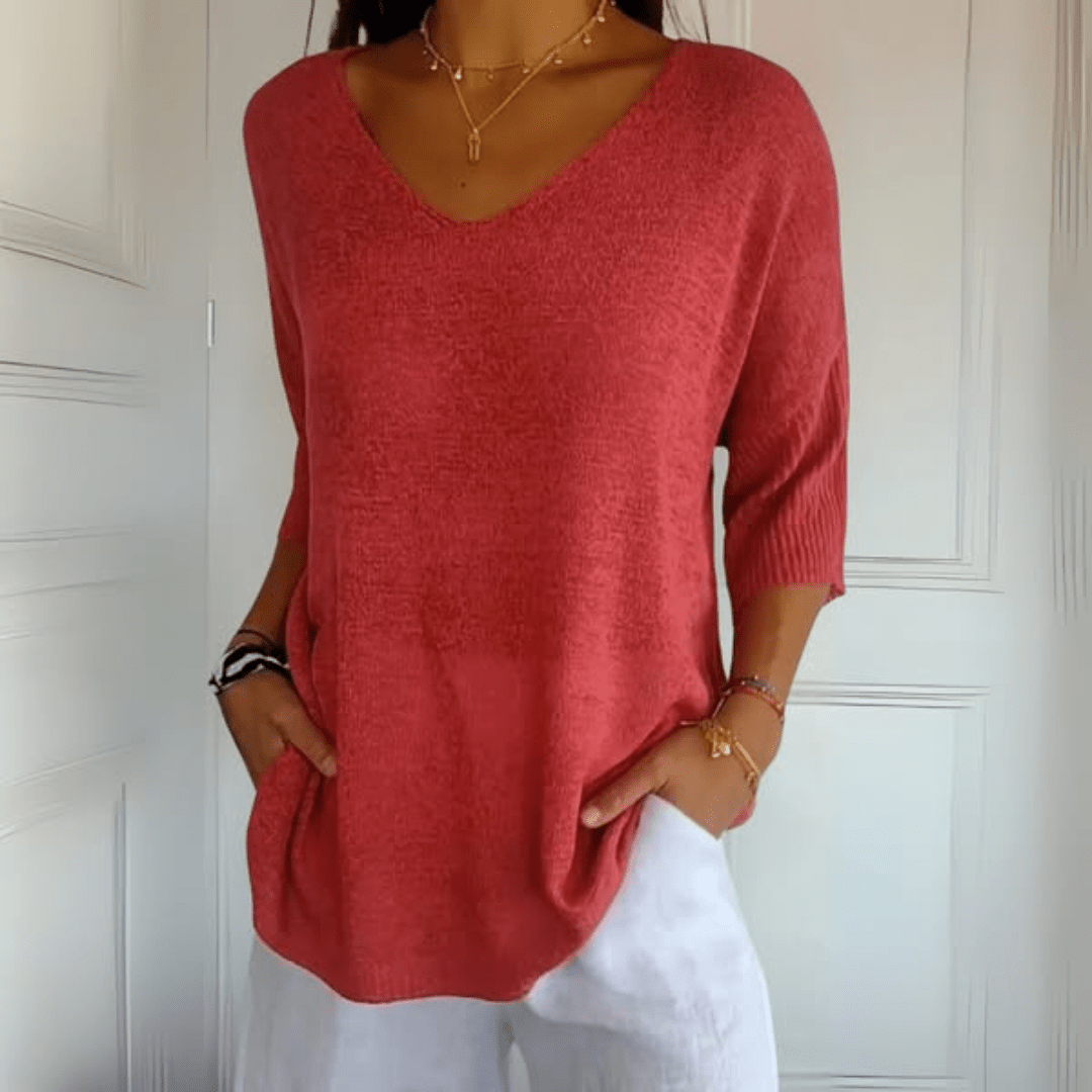 Women's V-Neck Knit Tunic Top | Sophia
