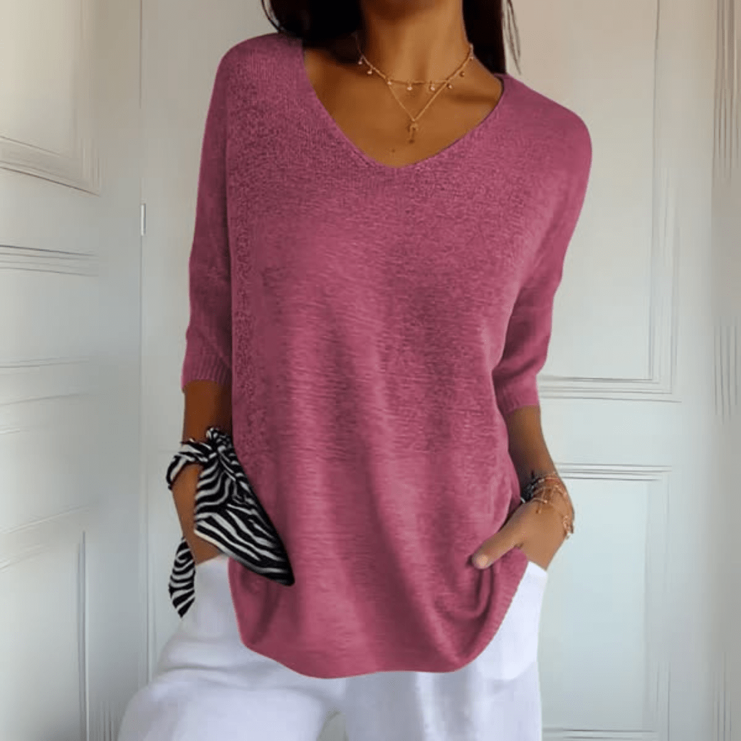 Women's V-Neck Knit Tunic Top | Sophia