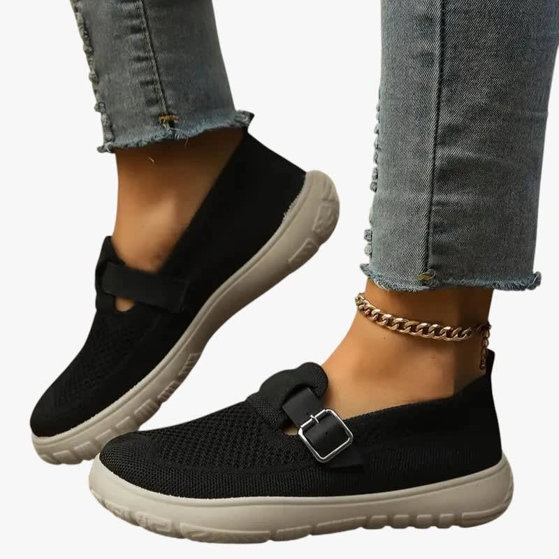 Women's Knit Buckle Strap Orthopedic Shoes | Oona_3