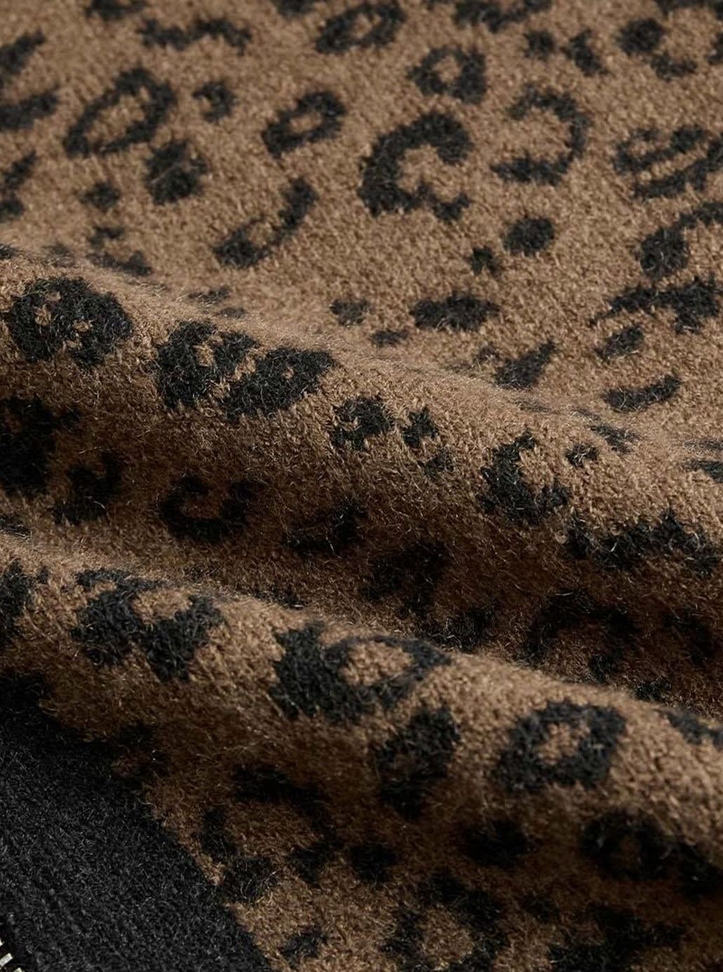 Women's Leopard Print Zip Up Knit Cardigan | Olive_8