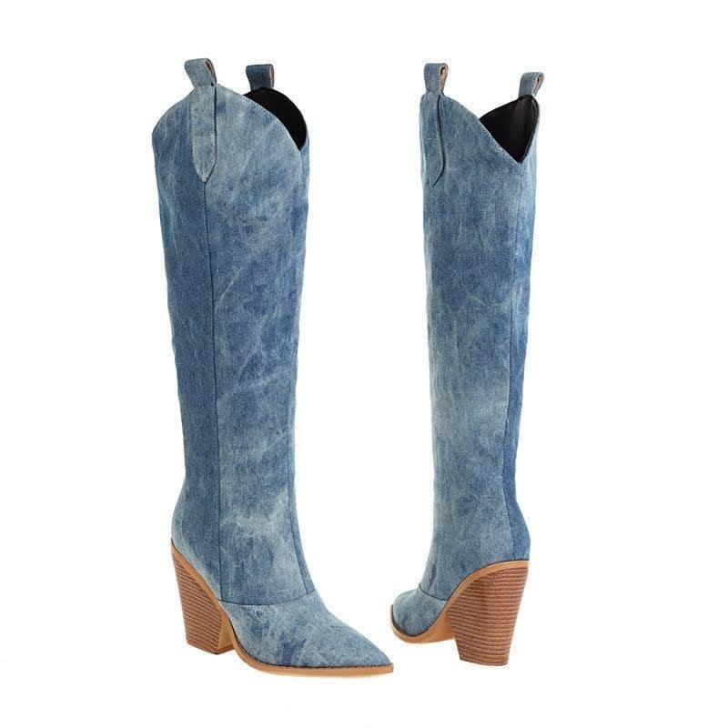 Women's Denim Knee-High Western Boots | Nicole_6