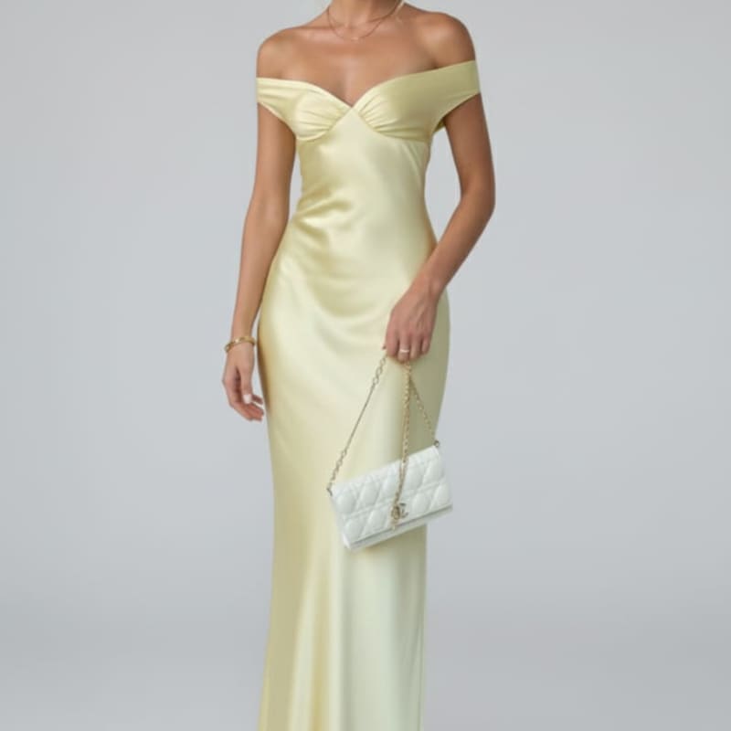 Women's Off-Shoulder Satin Maxi Homecoming Dress | Eira_1