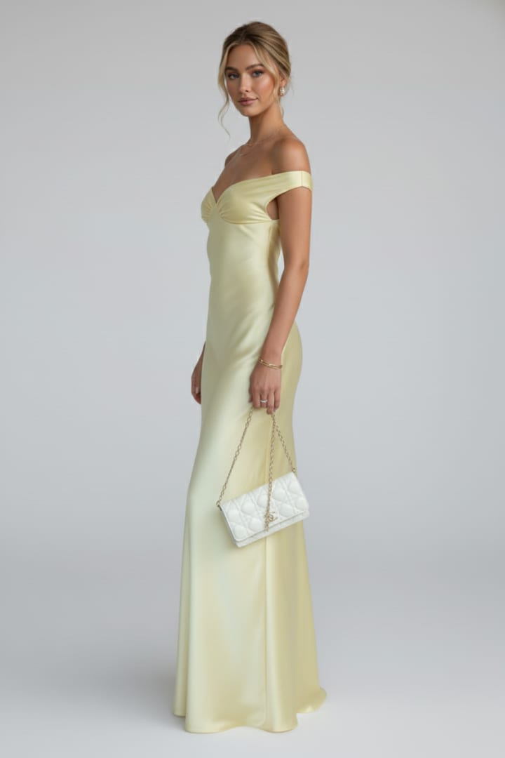 Women's Off-Shoulder Satin Maxi Homecoming Dress | Eira_4