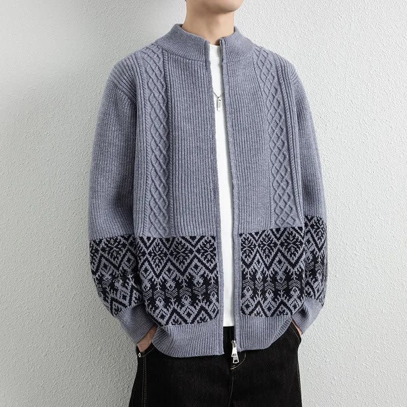 Men's Jacquard Knit Zip Up Cardigan | Sonny_10