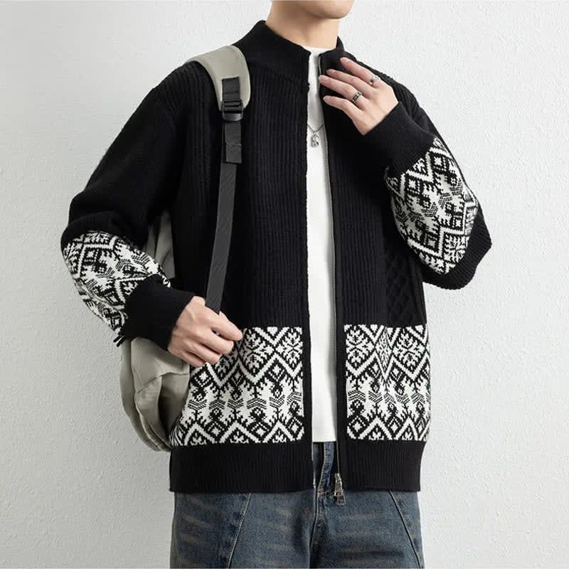 Men's Jacquard Knit Zip Up Cardigan | Sonny_1