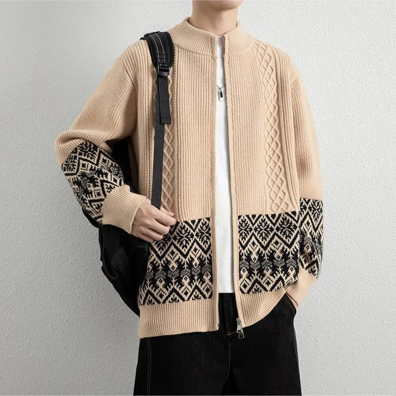 Men's Jacquard Knit Zip Up Cardigan | Sonny_2