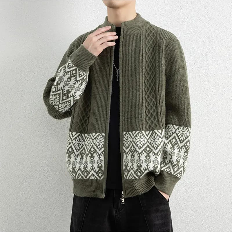 Men's Jacquard Knit Zip Up Cardigan | Sonny_3