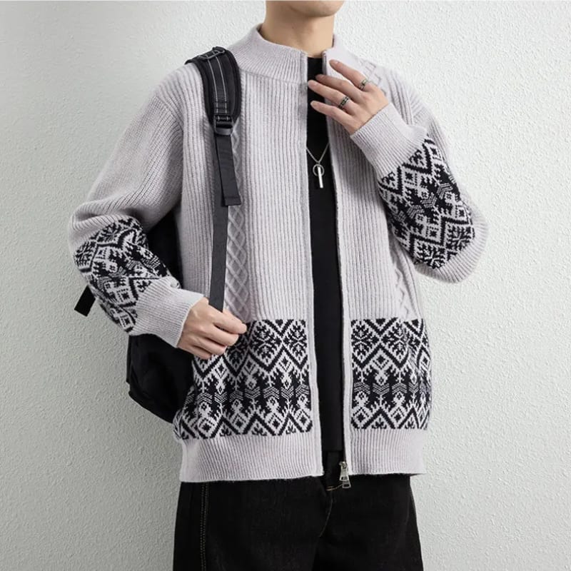 Men's Jacquard Knit Zip Up Cardigan | Sonny_4