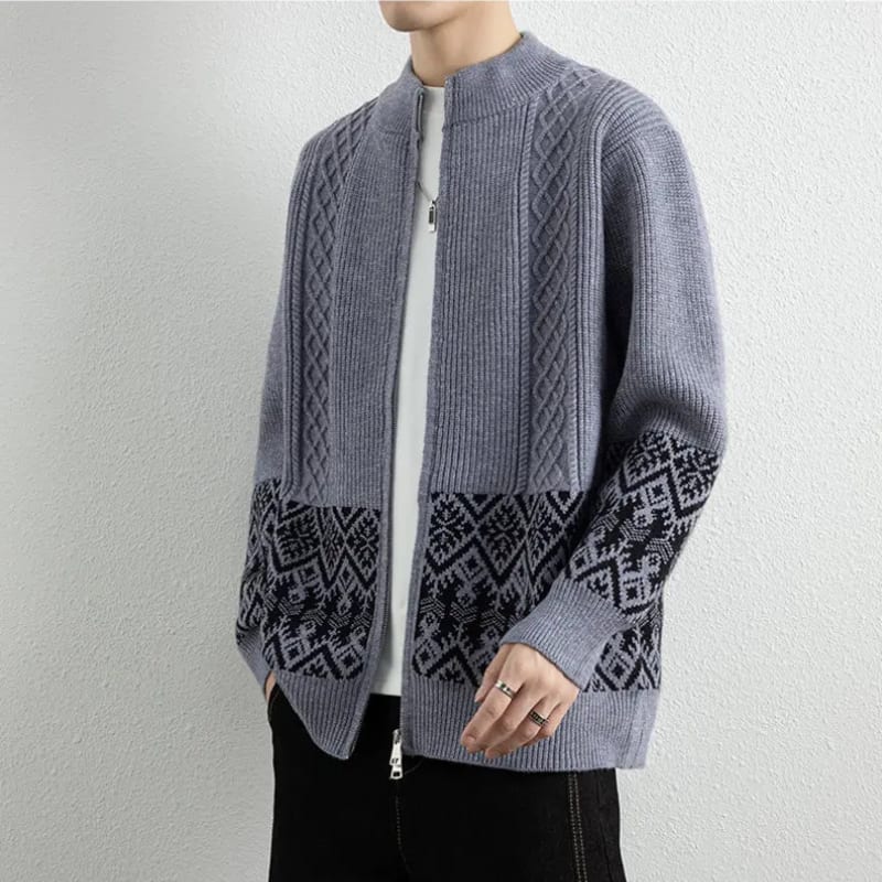 Men's Jacquard Knit Zip Up Cardigan | Sonny_5
