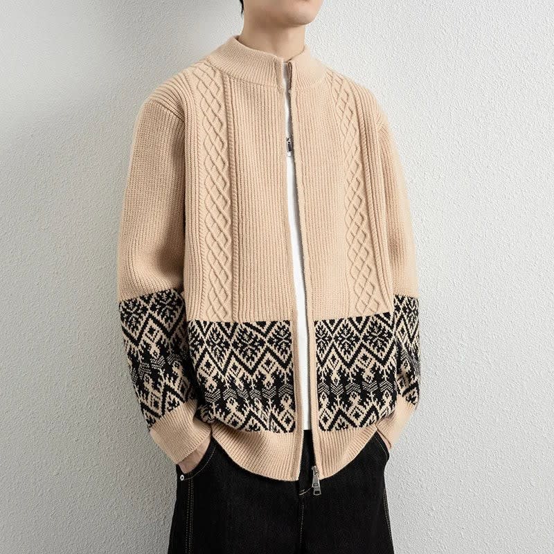 Men's Jacquard Knit Zip Up Cardigan | Sonny_7