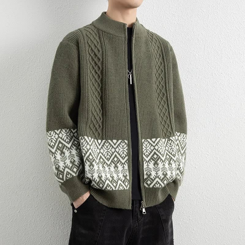 Men's Jacquard Knit Zip Up Cardigan | Sonny_8
