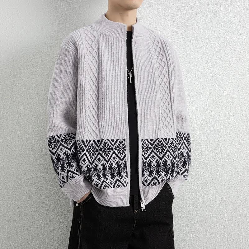 Men's Jacquard Knit Zip Up Cardigan | Sonny_9