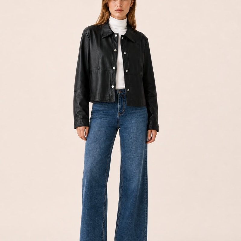 Women's Cropped Collared Jacket with Snap Front | Isabella Moore_1