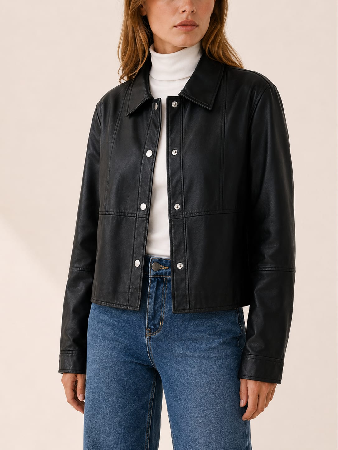 Women's Cropped Collared Jacket with Snap Front | Isabella Moore_4