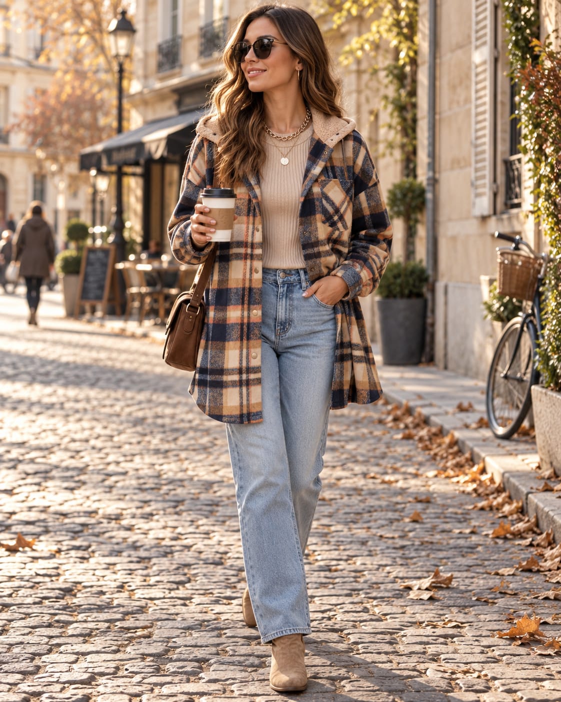 Women's Hooded Fleece Lined Checked Shacket | Lydia_2