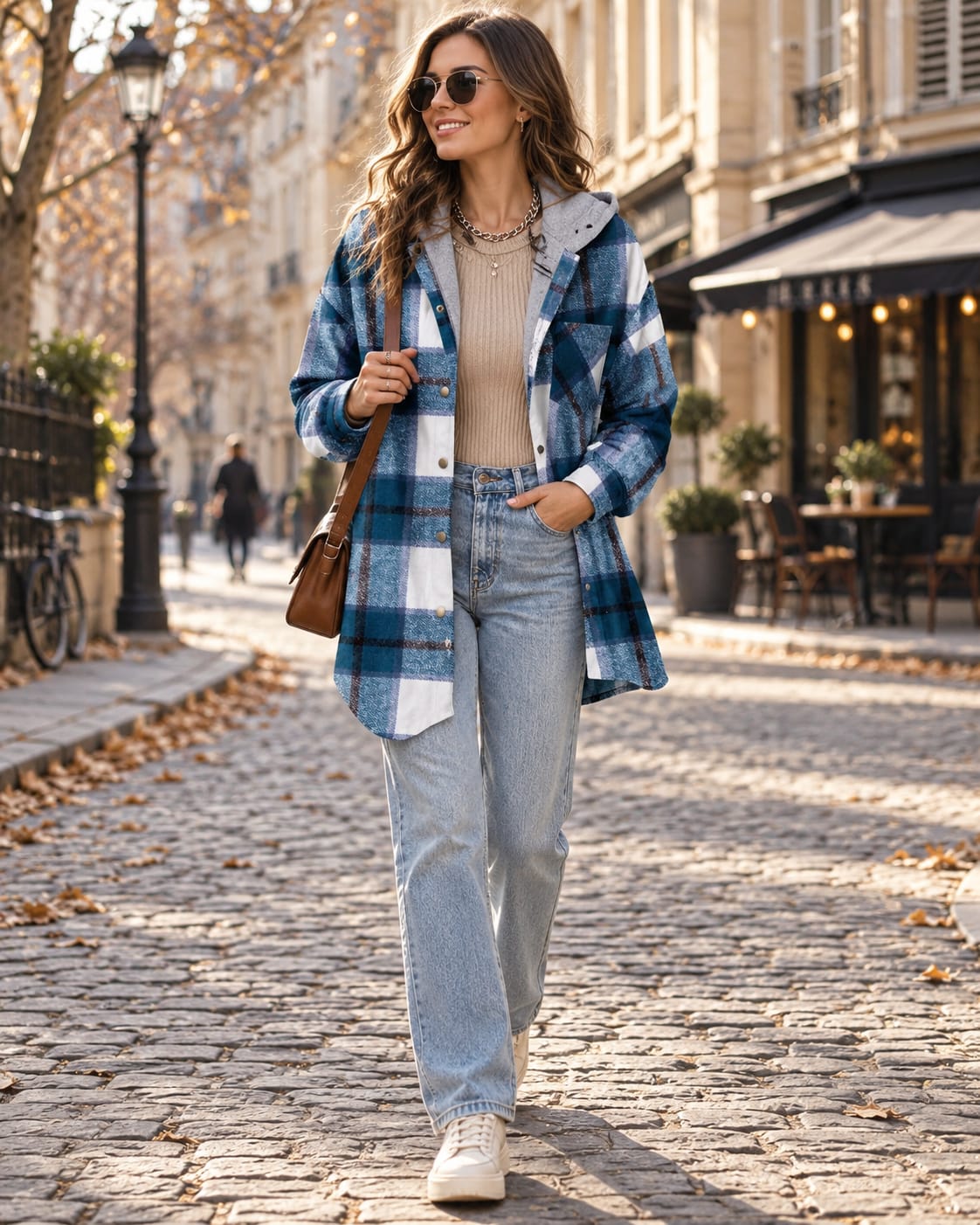 Women's Hooded Fleece Lined Checked Shacket | Lydia_3