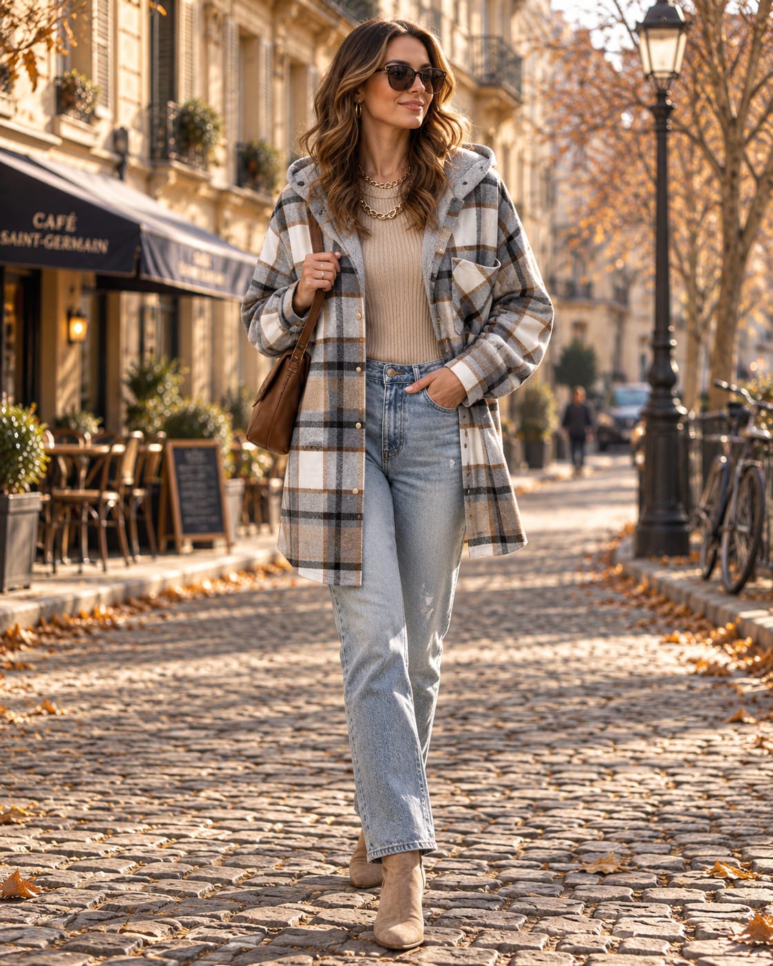 Women's Hooded Fleece Lined Checked Shacket | Lydia_5