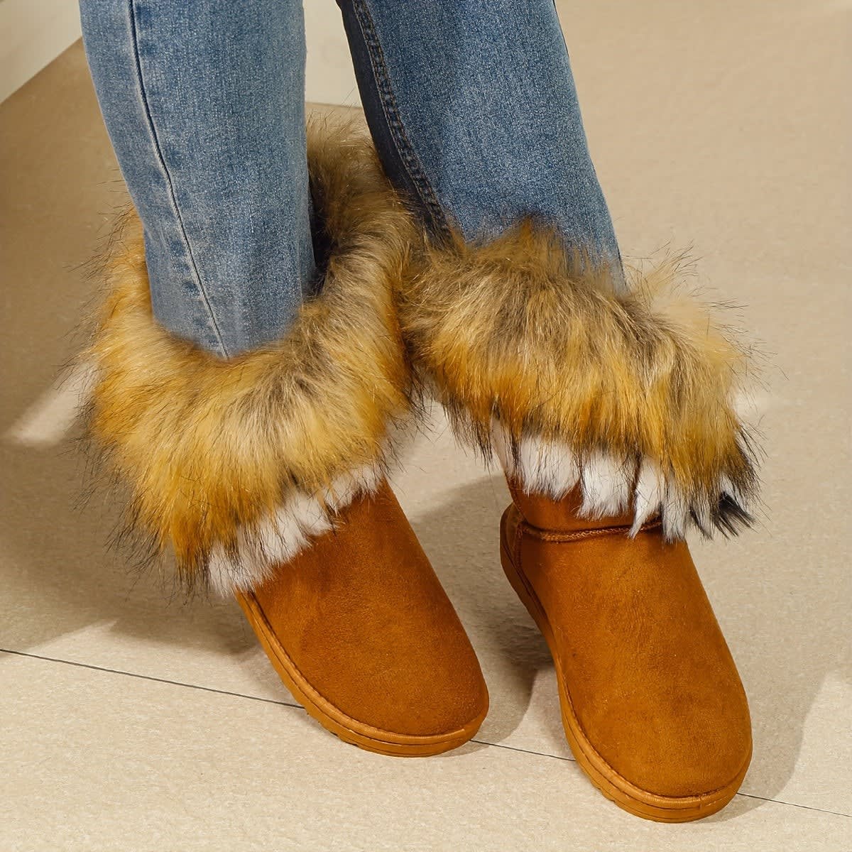 Women's Faux Fur Cuff Snow Boots | Heather_10