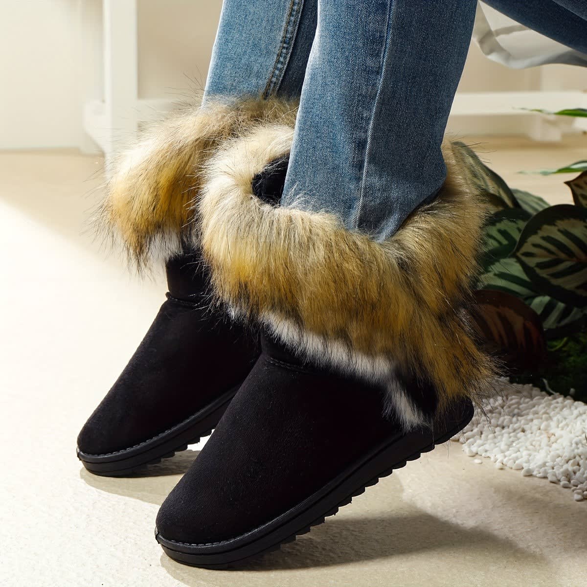 Women's Faux Fur Cuff Snow Boots | Heather_2